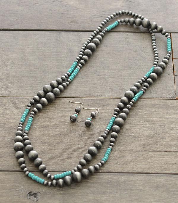 NECKLACES :: WESTERN LONG NECKLACES :: Navajo Bead Turquoise Accent Necklace Set