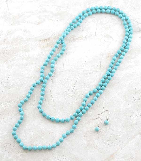 <font color=Turquoise>TURQUOISE JEWELRY</font> :: Long Turquoise Bead Necklace Set