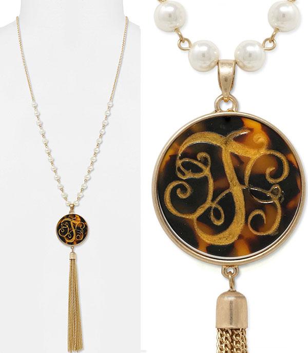 INITIAL JEWELRY :: NECKLACES | RINGS :: Tassel Accent Tortoise Initial Necklace