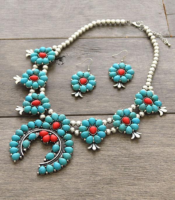 <font color=Turquoise>TURQUOISE JEWELRY</font> :: Squash Blossom Necklace Set