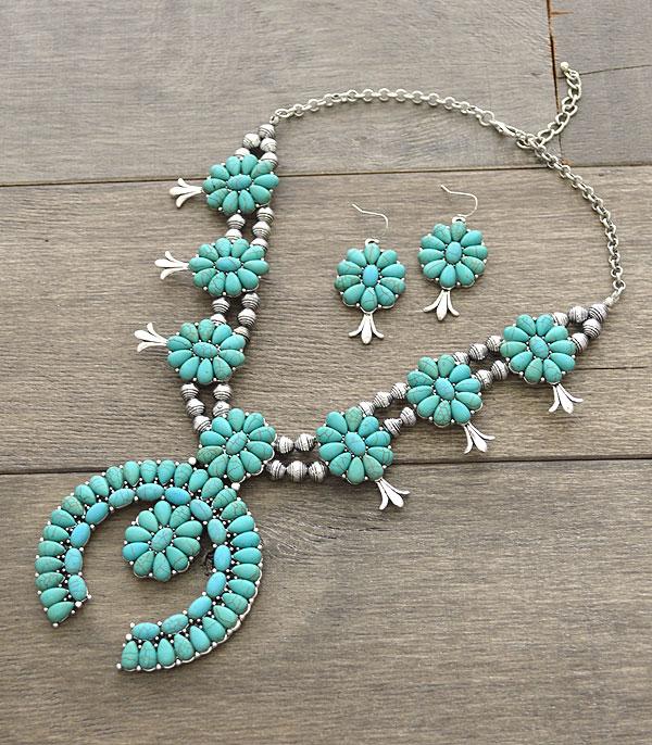 <font color=Turquoise>TURQUOISE JEWELRY</font> :: Squash Blossom Statement Necklace Set