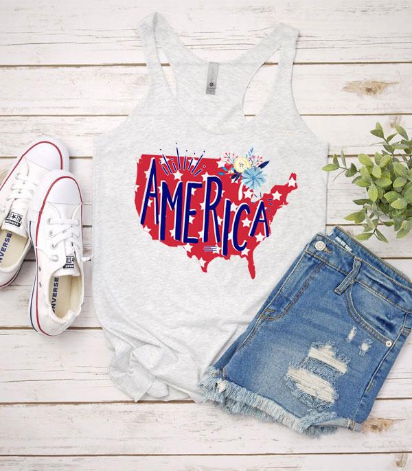 <font color=RED>RED,WHITE, AND BLUE</font> :: Wholesale Vintage USA Patriotic Graphic Tank Top