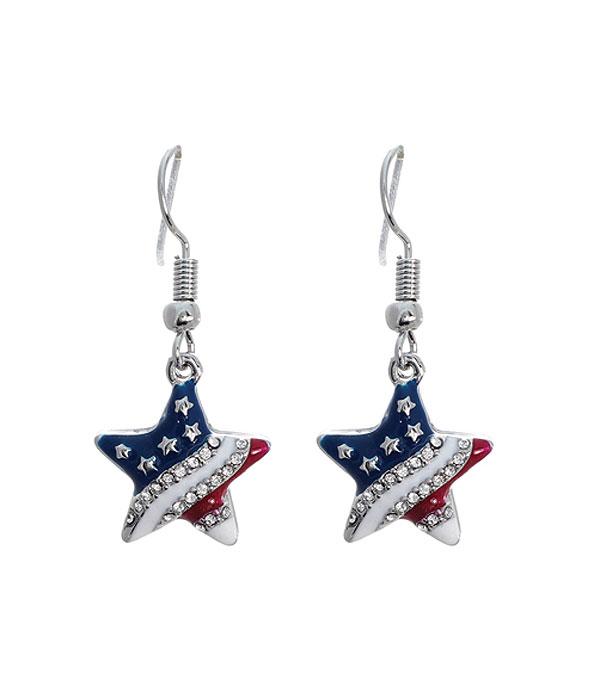 <font color=RED>RED,WHITE, AND BLUE</font> :: Wholesale American Flag Patriotic Star Earrings