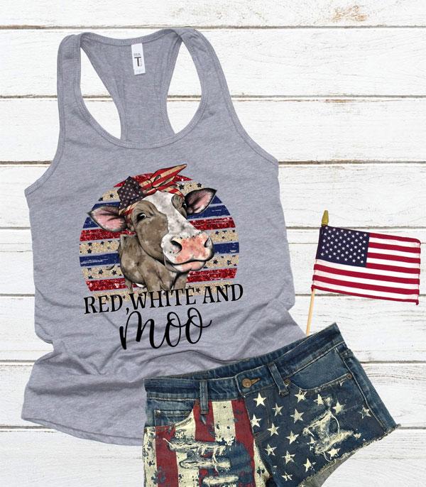 <font color=RED>RED,WHITE, AND BLUE</font> :: Wholesale Red White And Moo Vintage Tank Top