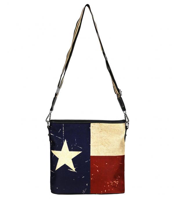 <font color=RED>RED,WHITE, AND BLUE</font> :: Wholesale Montana West Texas Flag Canvas Crossbody