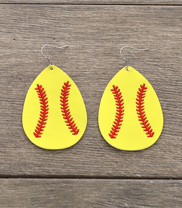 SPORTS THEME :: Wholesale Softball Faux Leather Teardrop Earrings