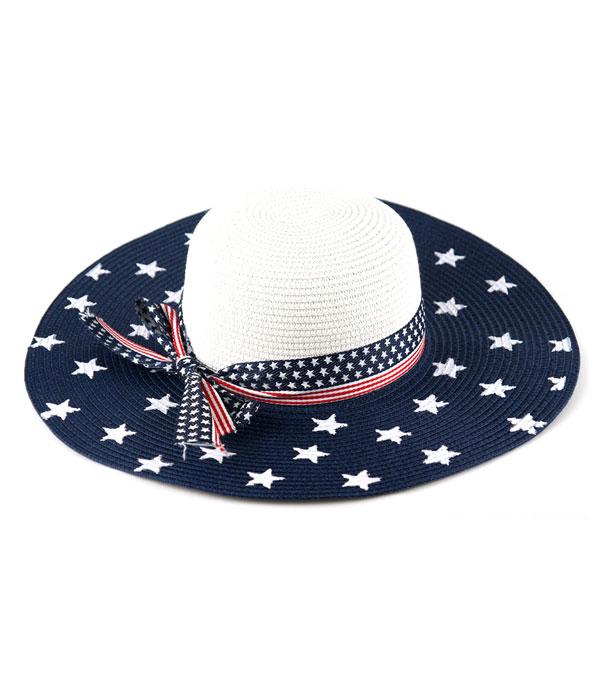 <font color=RED>RED,WHITE, AND BLUE</font> :: Wholesale American Flag Straw Hat