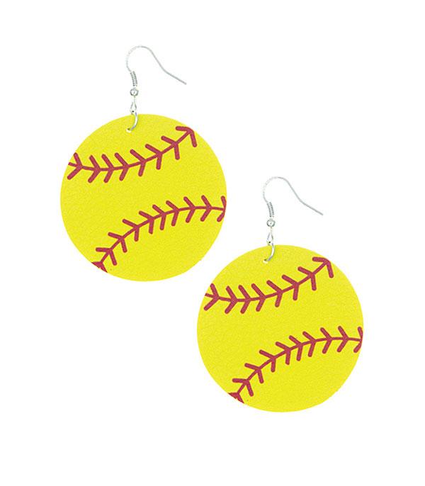SPORTS THEME :: Wholesale Softball Faux Leather Earrings