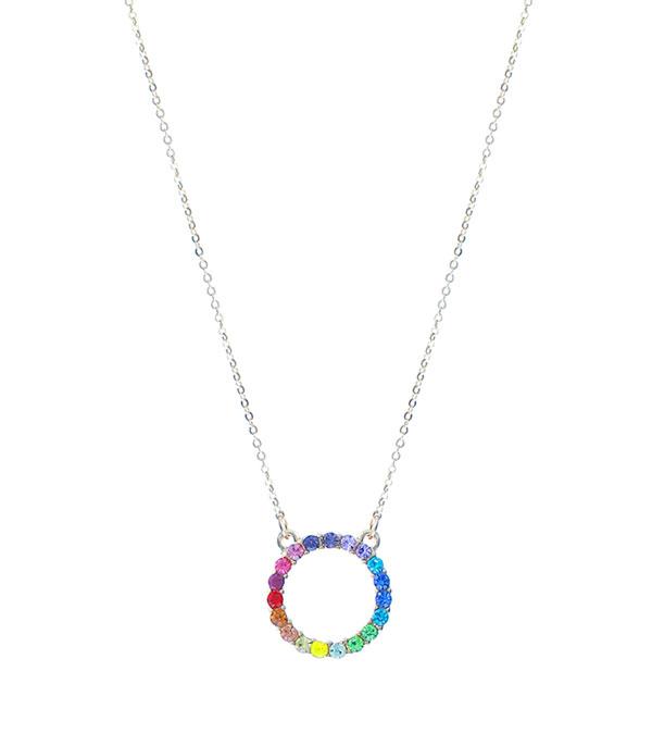 NECKLACES :: CHAIN WITH PENDANT :: Wholesale Multicolor Rhinestone Circle Necklace