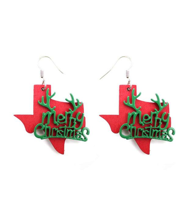 <font color=GREEN>HOLIDAYS</font> :: Wholesale Texas Map Christmas Earrings
