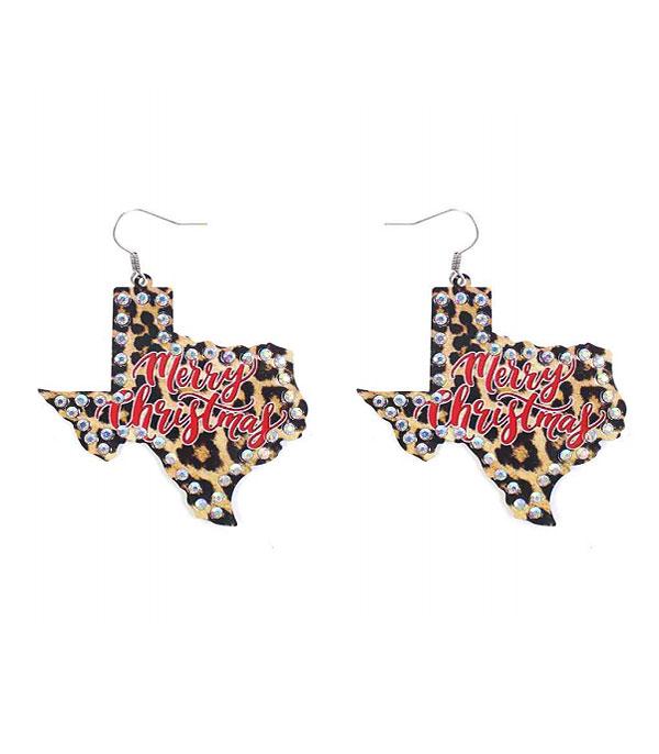 <font color=GREEN>HOLIDAYS</font> :: Wholesale Texas Map Christmas Earrings