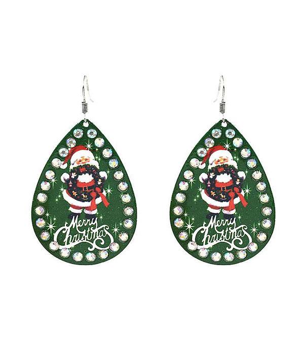 <font color=GREEN>HOLIDAYS</font> :: Wholesale Santa Teardrop Bling Earrings