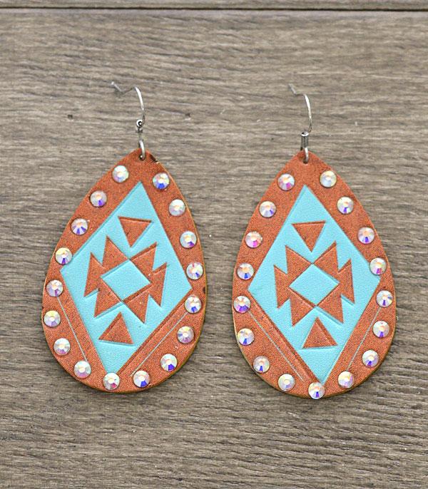 <font color=black>SALE ITEMS</font> :: JEWELRY :: Earrings :: Wholesale Aztec Print Leather Teardrop Earrings