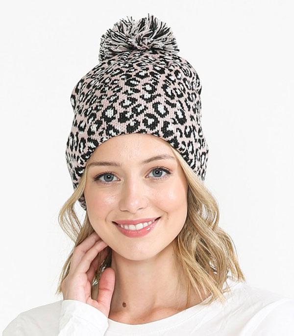 HATS I HAIR ACC :: BEANIES I HEADWRAP :: Wholesale Leopard Knit Pom Beanie