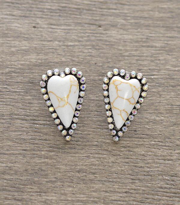 EARRINGS :: POST EARRINGS :: Wholesale Semi Stone Heart Stud Earrings