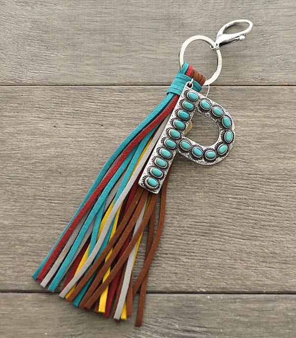 <font color=BLUE>WATCH BAND/ GIFT ITEMS</font> :: KEYCHAINS :: Wholesale Turquoise Initial Tassel Keychain