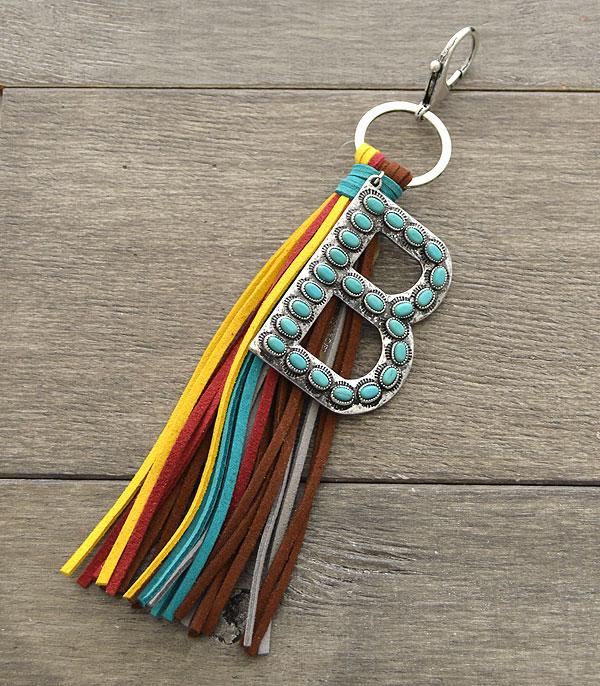 <font color=BLUE>WATCH BAND/ GIFT ITEMS</font> :: KEYCHAINS :: Wholesale Turquoise Initial Tassel Keychain