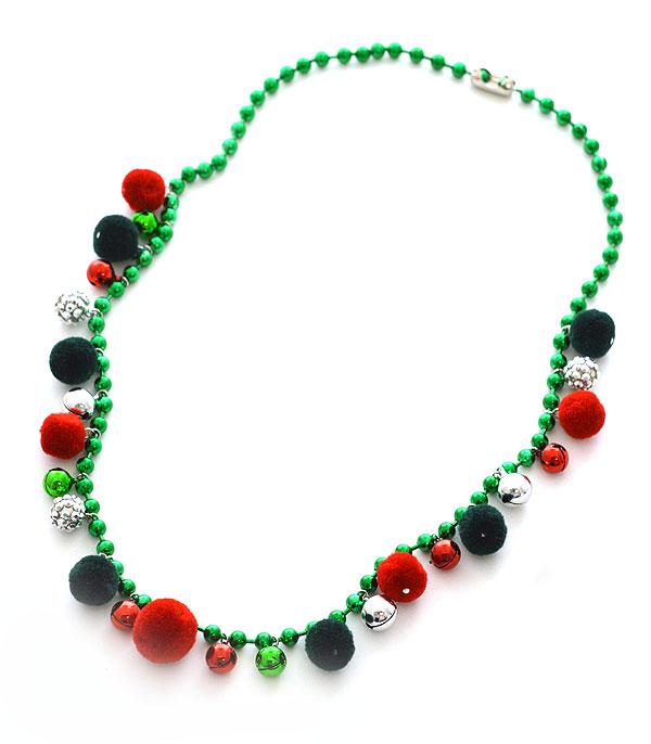 <font color=GREEN>HOLIDAYS</font> :: Wholesale Christmas Jingle Pom Bead Necklace