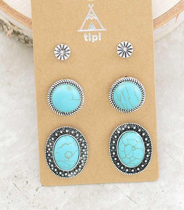 WHAT'S NEW :: Wholesale Tipi 3PC Set Turquoise Earrings