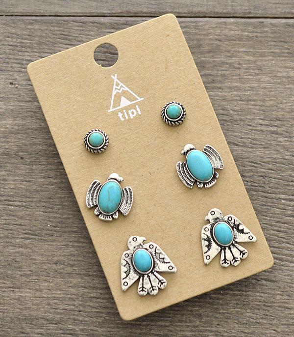 EARRINGS :: POST EARRINGS :: Wholesale Tipi 3PC Set Turquoise Earrings