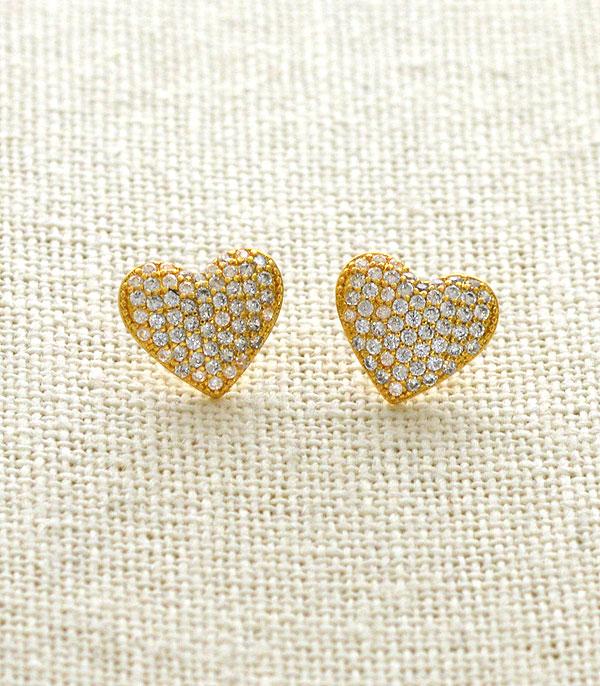 RHINESTONE I CUBIC ZIRCONIA :: Wholesale Rhinestone Pave Heart Stud Earrings