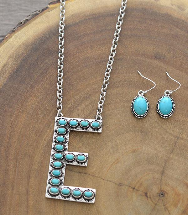 INITIAL JEWELRY :: NECKLACES | RINGS :: Wholesale Tipi Western Turquoise Initial Necklace