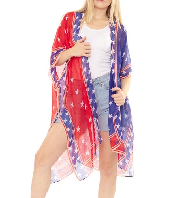 <font color=RED>RED,WHITE, AND BLUE</font> :: Wholesale American Flag Kimono