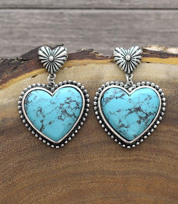 EARRINGS :: WESTERN POST EARRINGS :: Wholesale Western Turquoise Heart Earrings