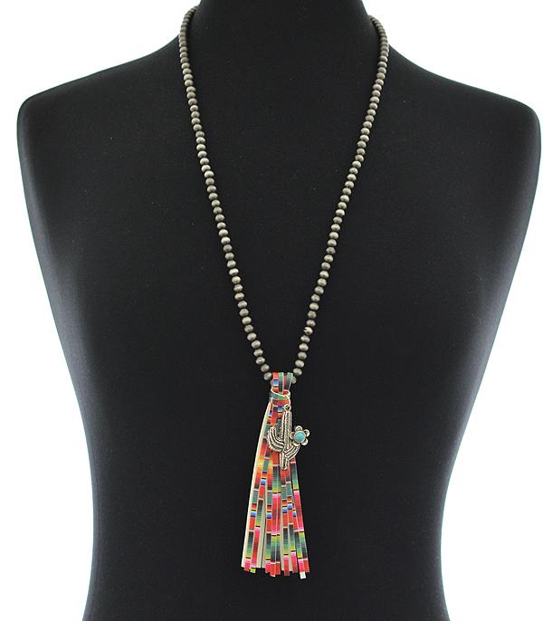 <font color=black>SALE ITEMS</font> :: JEWELRY :: Necklaces :: Wholesale Cactus Charm Navajo Tassel Necklace