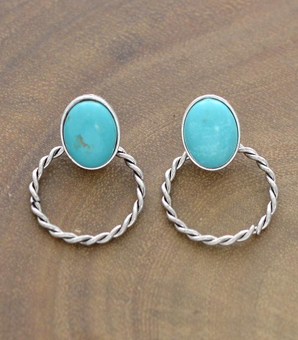 EARRINGS :: POST EARRINGS :: Wholesale Western Turquoise Post Hoop Earrings
