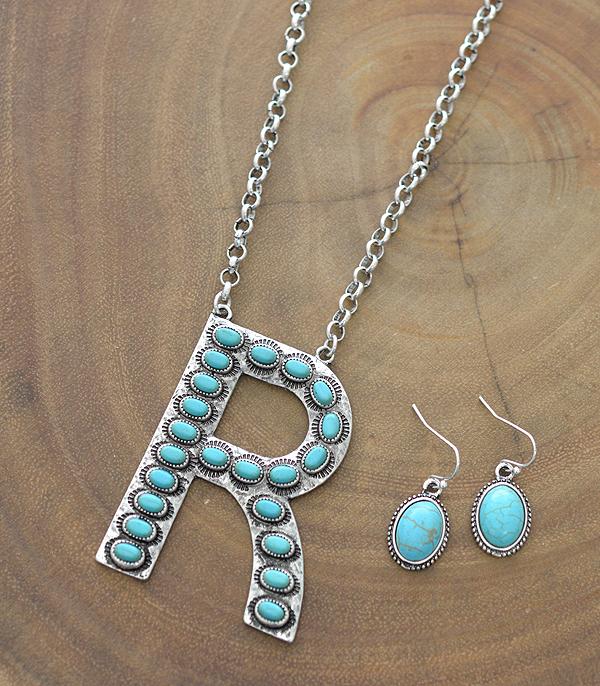 INITIAL JEWELRY :: NECKLACES | RINGS :: Wholesale Tipi Turquoise Initial Pendant Necklace