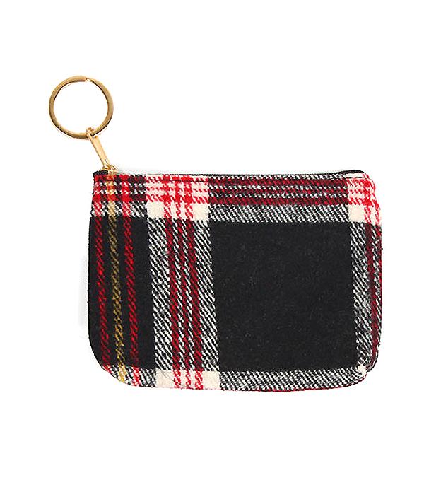 HANDBAGS :: WALLETS | SMALL ACCESSORIES :: Wholesale Plaid Fabric Small Card Coin Pouch