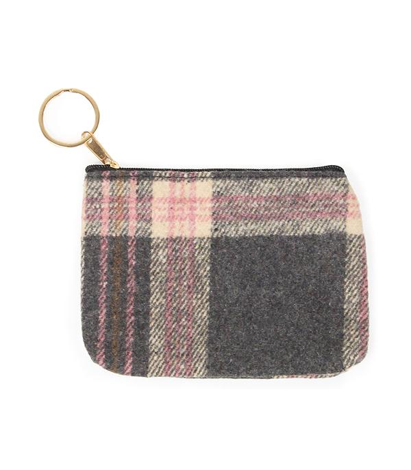 HANDBAGS :: WALLETS | SMALL ACCESSORIES :: Wholesale Plaid Fabric Small Card Coin Pouch