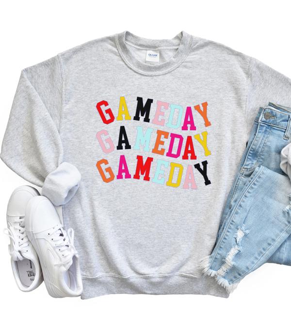 GRAPHIC TEES :: LONG SLEEVE :: Wholesale Colorful Game Day Printed Sweatshirt