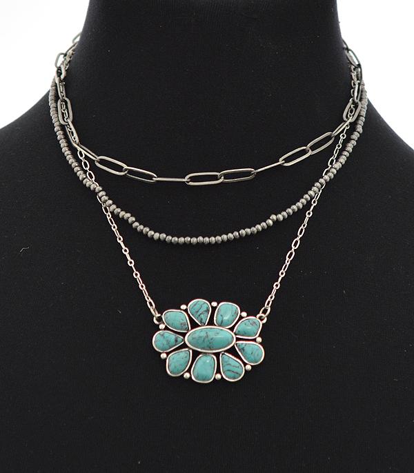 NECKLACES :: TRENDY :: Wholesale Western Semi Turquoise Layered Necklace
