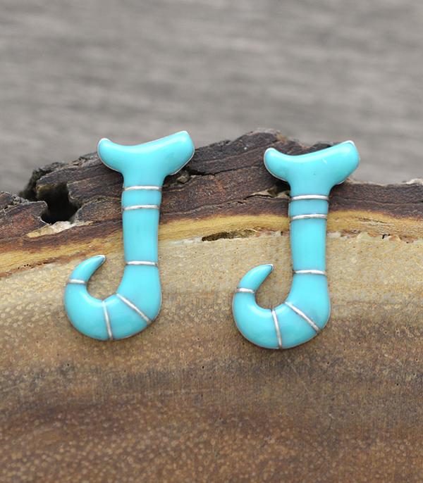INITIAL JEWELRY :: BRACELETS | EARRINGS :: Wholesale Turquoise Epoxy Initial Earrings