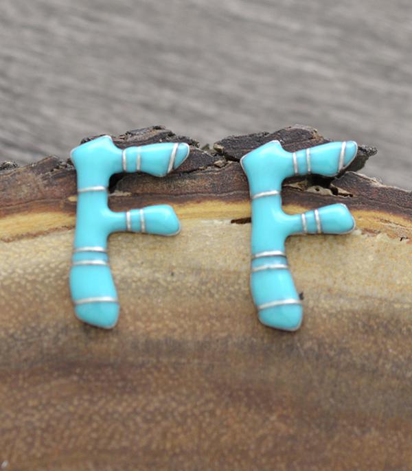INITIAL JEWELRY :: BRACELETS | EARRINGS :: Wholesale Turquoise Epoxy Initial Earrings