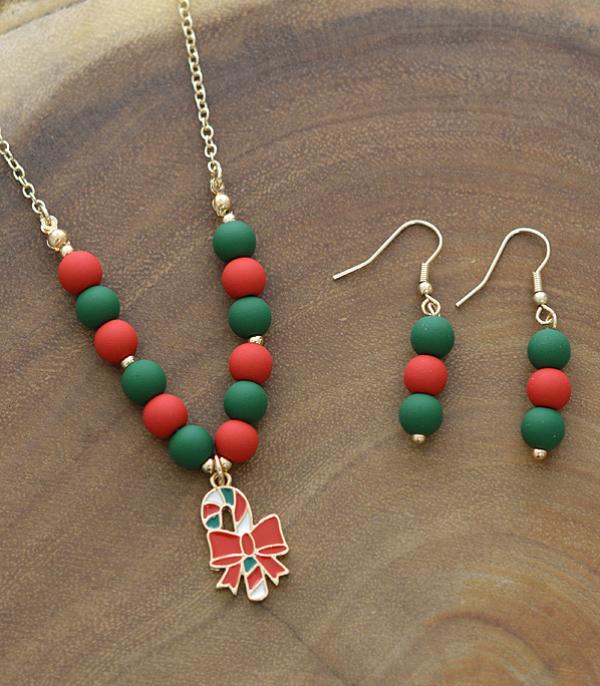 <font color=GREEN>HOLIDAYS</font> :: Wholesale Christmas Candy Cane Charm Necklace Set