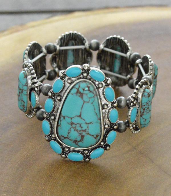 BRACELETS :: STRETCH :: Wholesale Western Turquoise Stone Chunky Bracelet