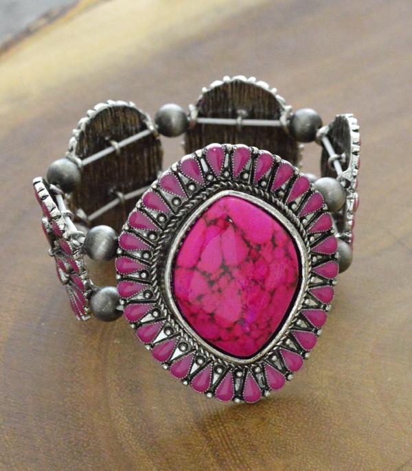 <font color=#FF6EC7>PINK COWGIRL</font> :: Wholesale Western Turquoise Chunky Bracelet