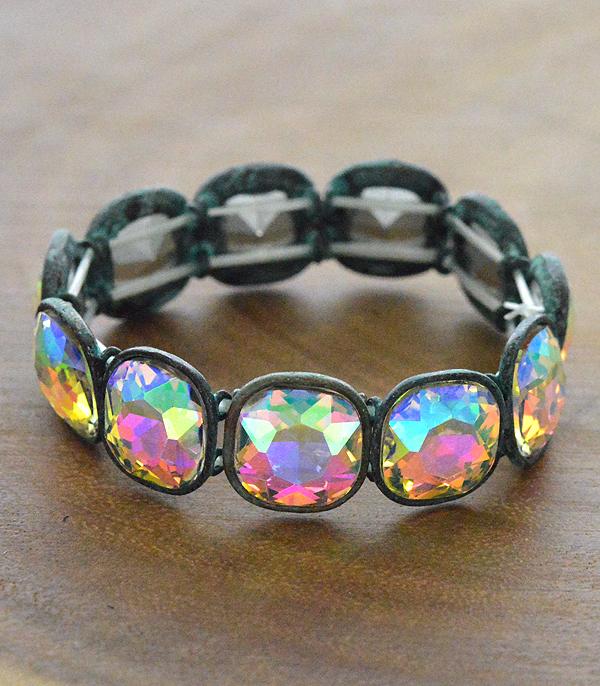 BRACELETS :: STRETCH :: Wholesale Iridescent Glass Stone Bracelet