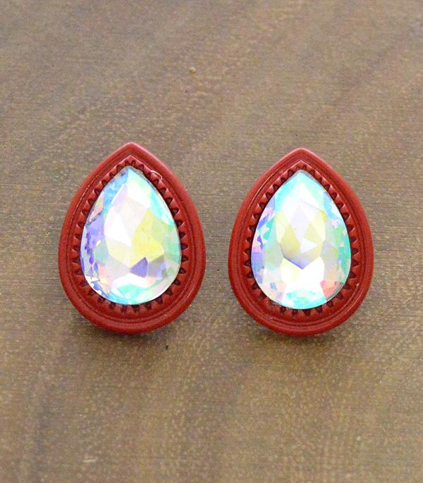 <font color=black>SALE ITEMS</font> :: JEWELRY :: Earrings :: Wholesale Glass Stone Teardrop Post Earrings