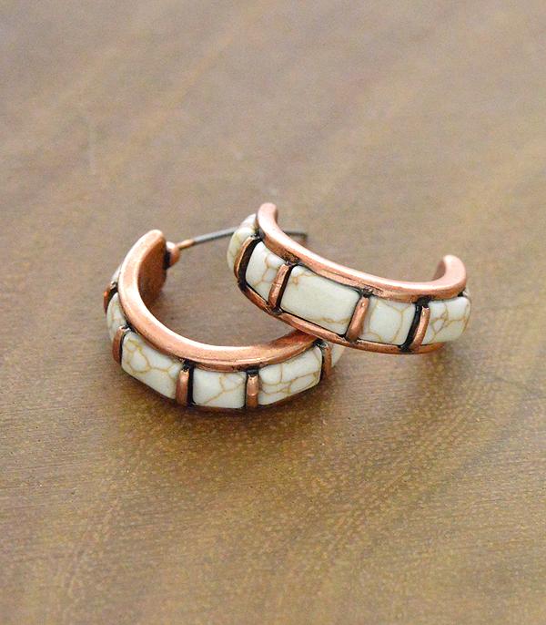 EARRINGS :: HOOP EARRINGS :: Wholesale Tipi Western Semi Stone Hoop Earrings