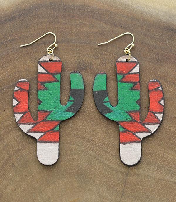 <font color=black>SALE ITEMS</font> :: JEWELRY :: Earrings :: Wholesale Leather Aztec Print Cactus Earrings