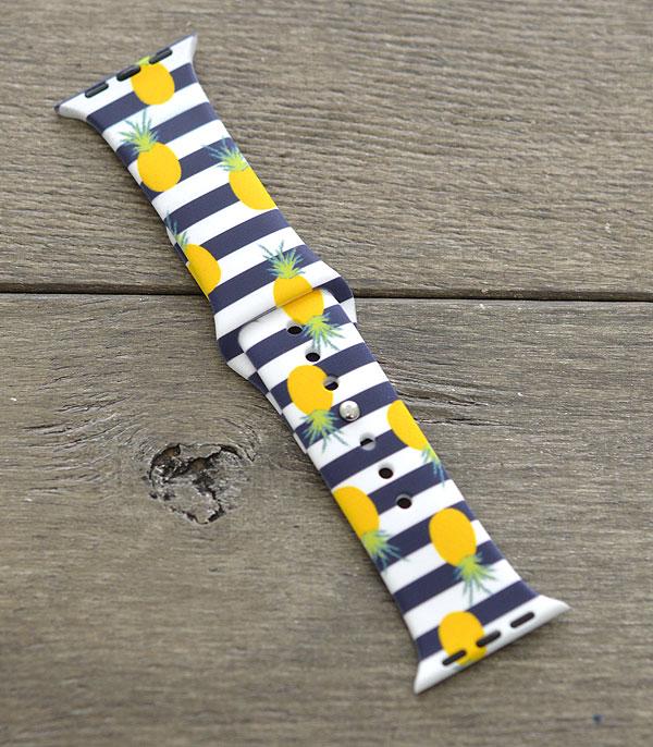 <font color=BLUE>WATCH BAND/ GIFT ITEMS</font> :: SMART WATCH BAND :: Wholesale Pineapple Print Silicone Watch Band
