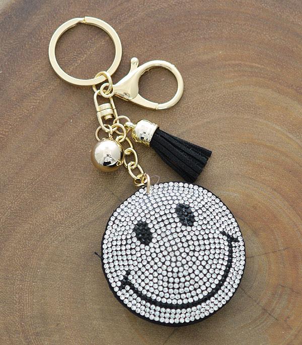 <font color=BLUE>WATCH BAND/ GIFT ITEMS</font> :: KEYCHAINS :: Wholesale Rhinestone Bling Smiley Face Keychain