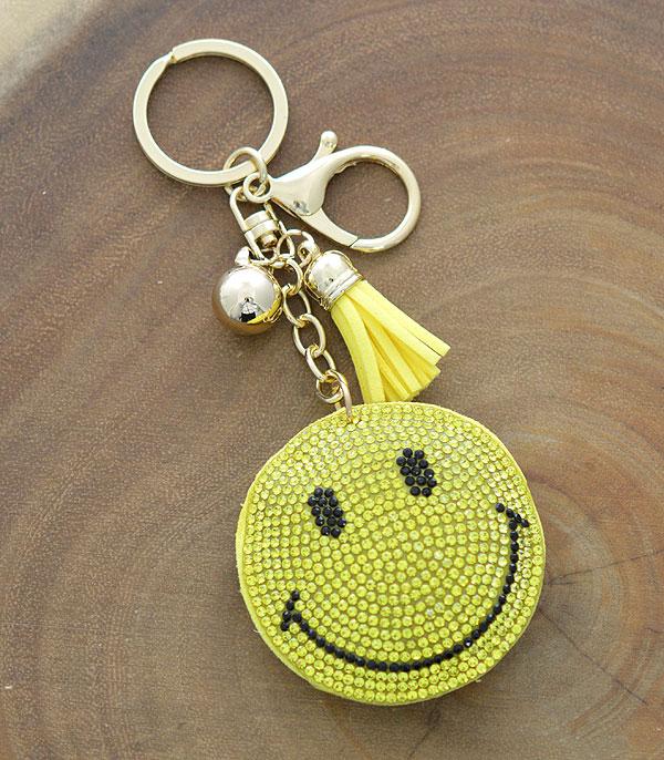 <font color=BLUE>WATCH BAND/ GIFT ITEMS</font> :: KEYCHAINS :: Wholesale Rhinestone Bling Smiley Face Keychain