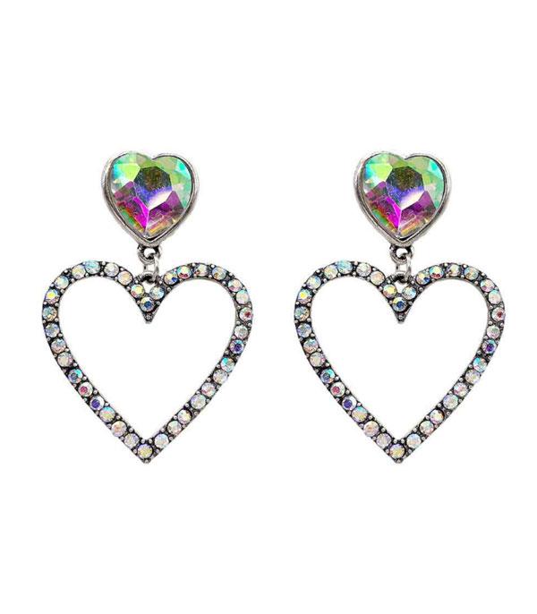 EARRINGS :: POST EARRINGS :: Wholesale Heart Glass Stone Dangle Earrings
