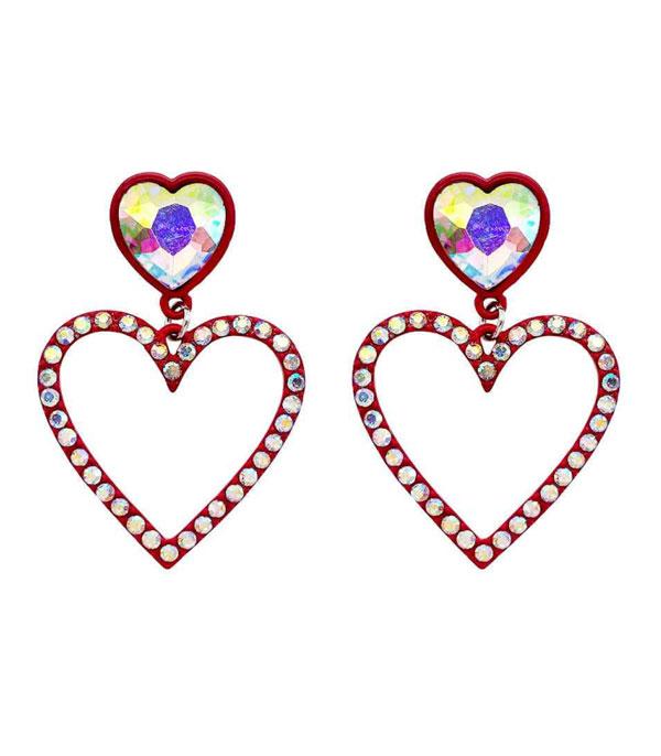 EARRINGS :: POST EARRINGS :: Wholesale Heart Glass Stone Dangle Earrings
