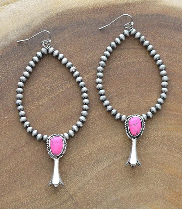 <font color=#FF6EC7>PINK COWGIRL</font> :: Wholesale Squash Blossom Navajo Bead Earrings